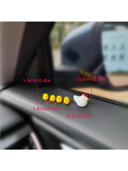 5pcs/Set Cute Miniature Chicken Car Decoration Accessories Including Car Interior Ornament, Inner Dashboard Decor, Control Panel Decor, Rearview Mirror Decor