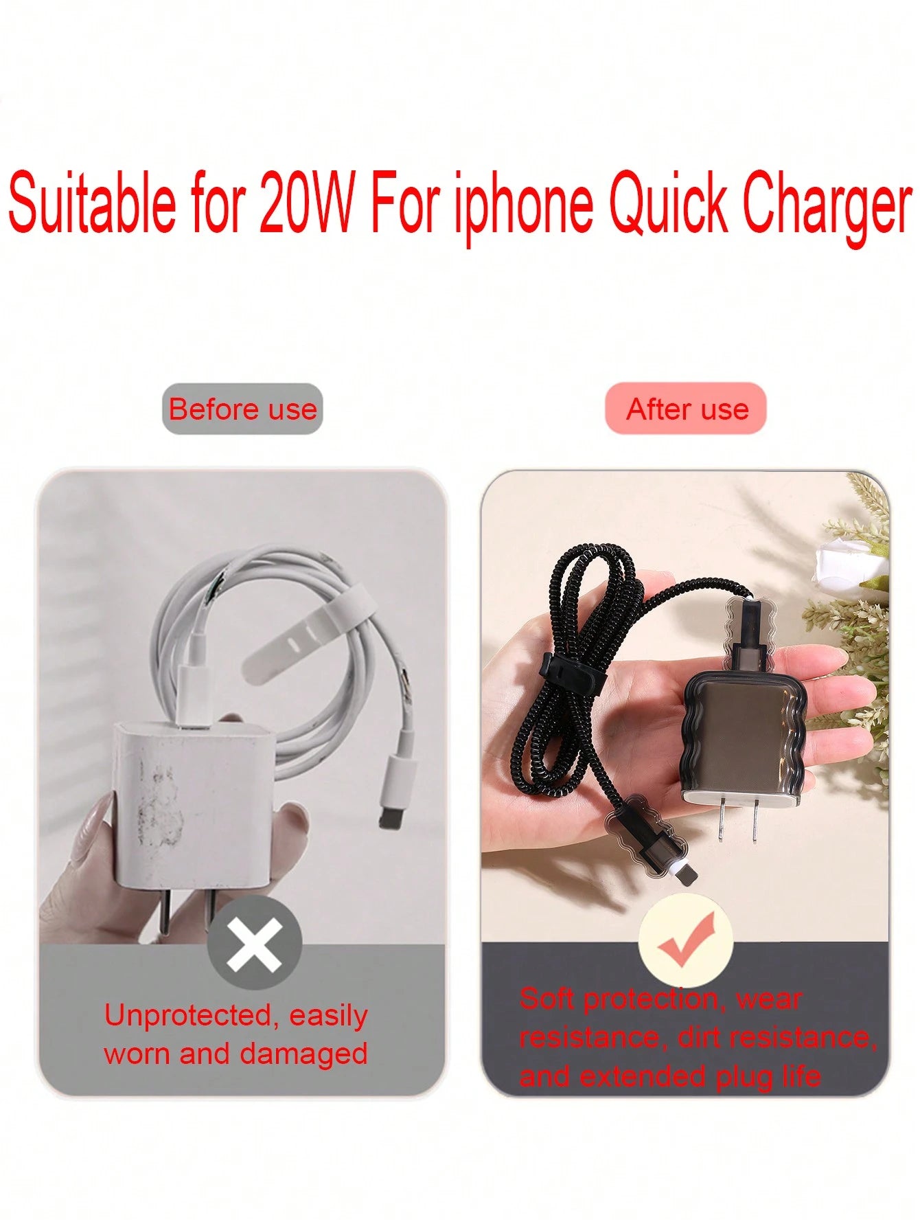 5pcs/Set Solid Color Transparent Wave Shell Data Cable Charging Head Protection Sleeve With 1.5m Winding & Fixing Device, Compatible With IPhone 12/13/14 Mobile Phone Models, 20w Fast Charge Data Cabl