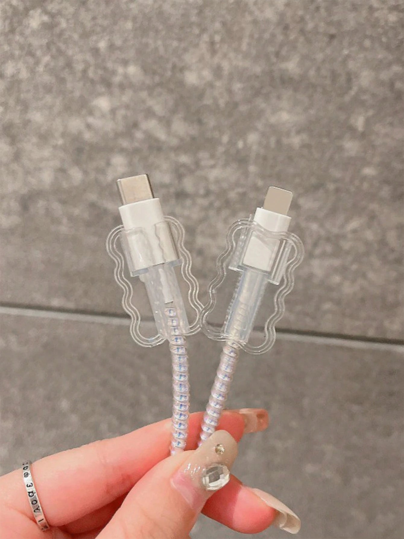 5pcs/Set Solid Color Transparent Wave Shell Data Cable Charging Head Protection Sleeve With 1.5m Winding & Fixing Device, Compatible With IPhone 12/13/14 Mobile Phone Models, 20w Fast Charge Data Cabl