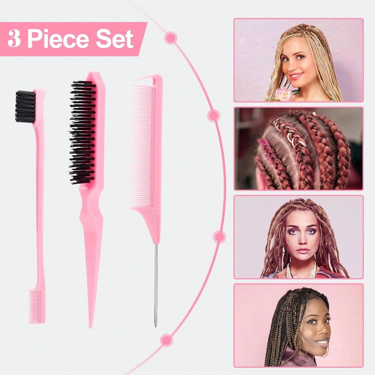 5pcs Unicorn & Star Hair Styling Tool Set, Includes Air Cushion Massage Comb, Sideburn & Eyebrow Comb, Volumizing Teasing Comb, Steel Needle Tail Comb, Large & Small Hair Pullers, Cute Girls Hair Acce
