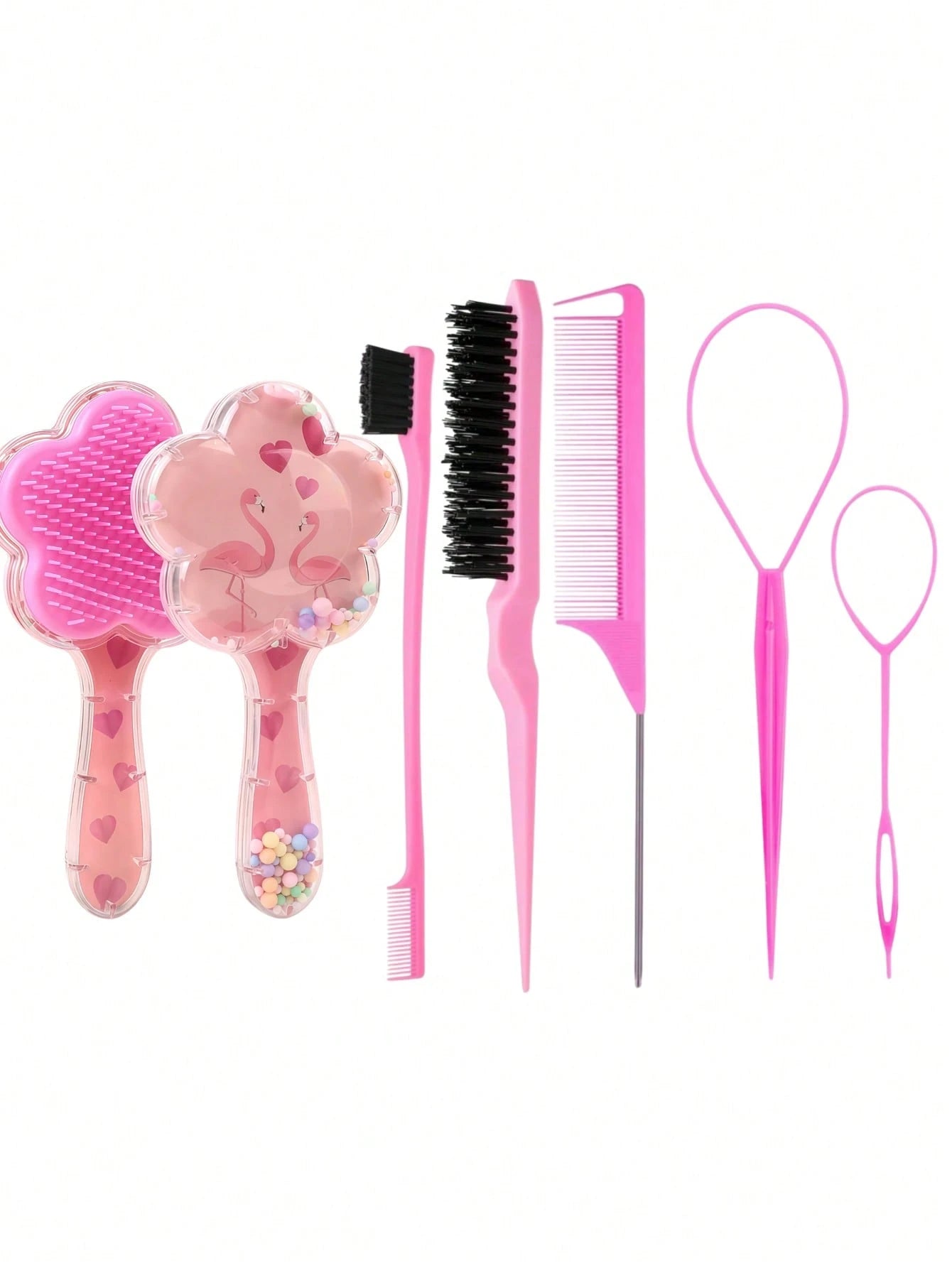 5pcs Unicorn & Star Hair Styling Tool Set, Includes Air Cushion Massage Comb, Sideburn & Eyebrow Comb, Volumizing Teasing Comb, Steel Needle Tail Comb, Large & Small Hair Pullers, Cute Girls Hair Acce