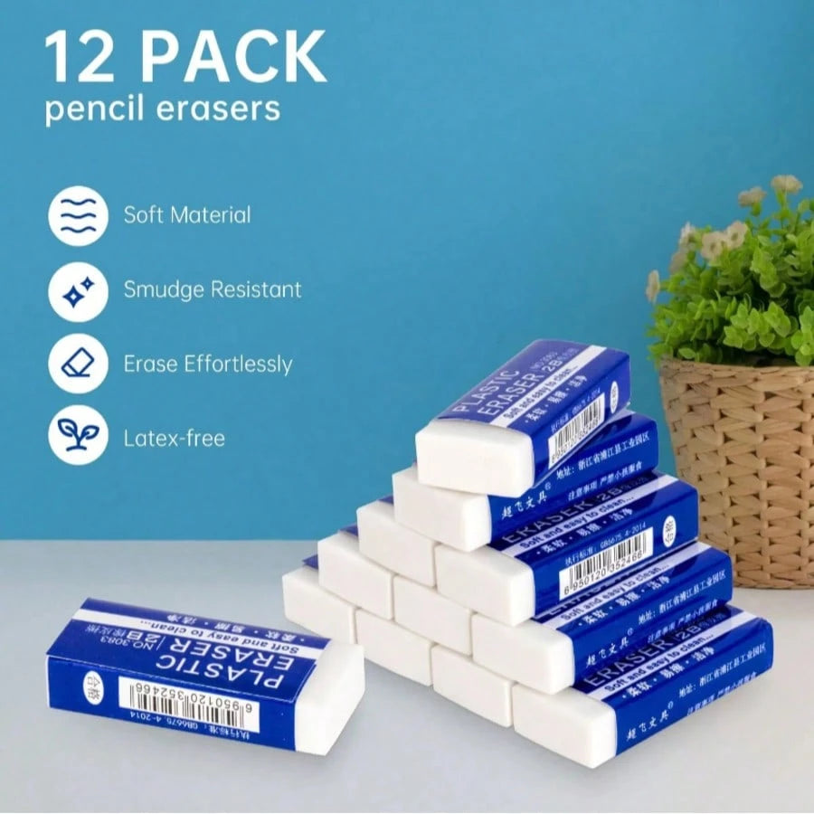 6/10/12/24/60 Pcs Set Of Minimalist White Erasers, Exam-Use Erasers Easily Erase Pencil Marks Without Leaving Traces, Creative Stationery, Office Supplies, Back To School