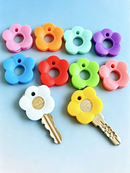 6/12/24pcs Colorful Bloom Silicone Elastic Key Identifier Covers - Flower-Shaped Key Sleeves For Easy Recognition, Random Color Assortment - Ideal For Sisters & Friends, Perfect Valentine's/Mother's D