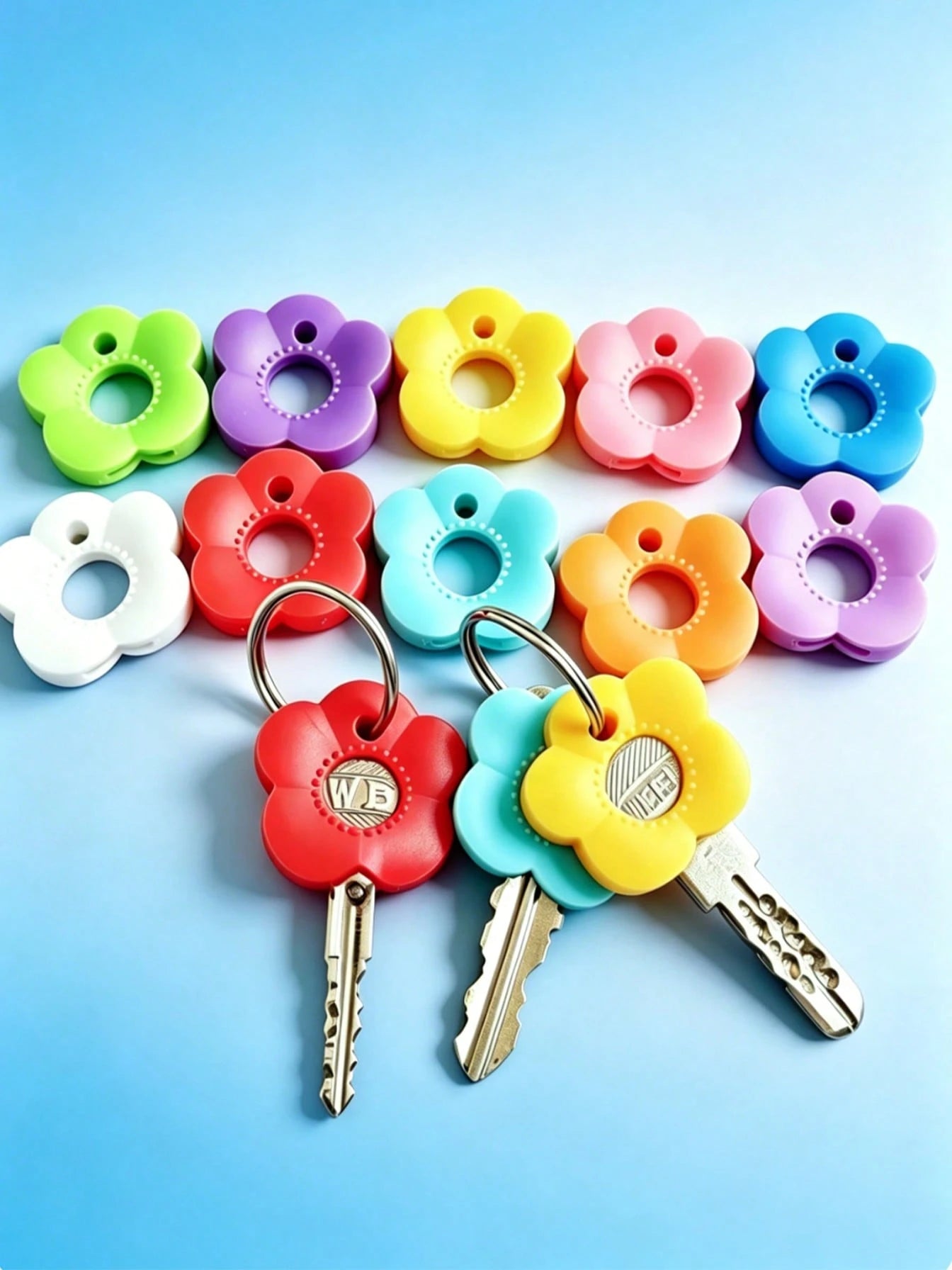 6/12/24pcs Colorful Bloom Silicone Elastic Key Identifier Covers - Flower-Shaped Key Sleeves For Easy Recognition, Random Color Assortment - Ideal For Sisters & Friends, Perfect Valentine's/Mother's D