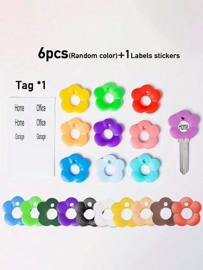 6/12/24pcs Colorful Bloom Silicone Elastic Key Identifier Covers - Flower-Shaped Key Sleeves For Easy Recognition, Random Color Assortment - Ideal For Sisters & Friends, Perfect Valentine's/Mother's D