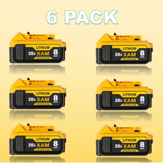 6 Pack 8.0Ah Replacement For De Walt 20V 20 Volt Max 8.0AH DCB206-2 DCB205-2 Lithium Ion Battery Compatible With DCB200 DCB201 DCB206 DCB204 DCB208