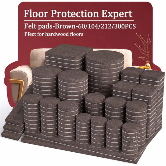 60/104/212/300PCS Premium Felt Furniture Pads Set, Non Slip Self Adhesive Chair Pads For Hardwood And Laminate Floors, Noise Reducing Anti Scratch Floor Protectors For Tables Chairs Appliances And Hom