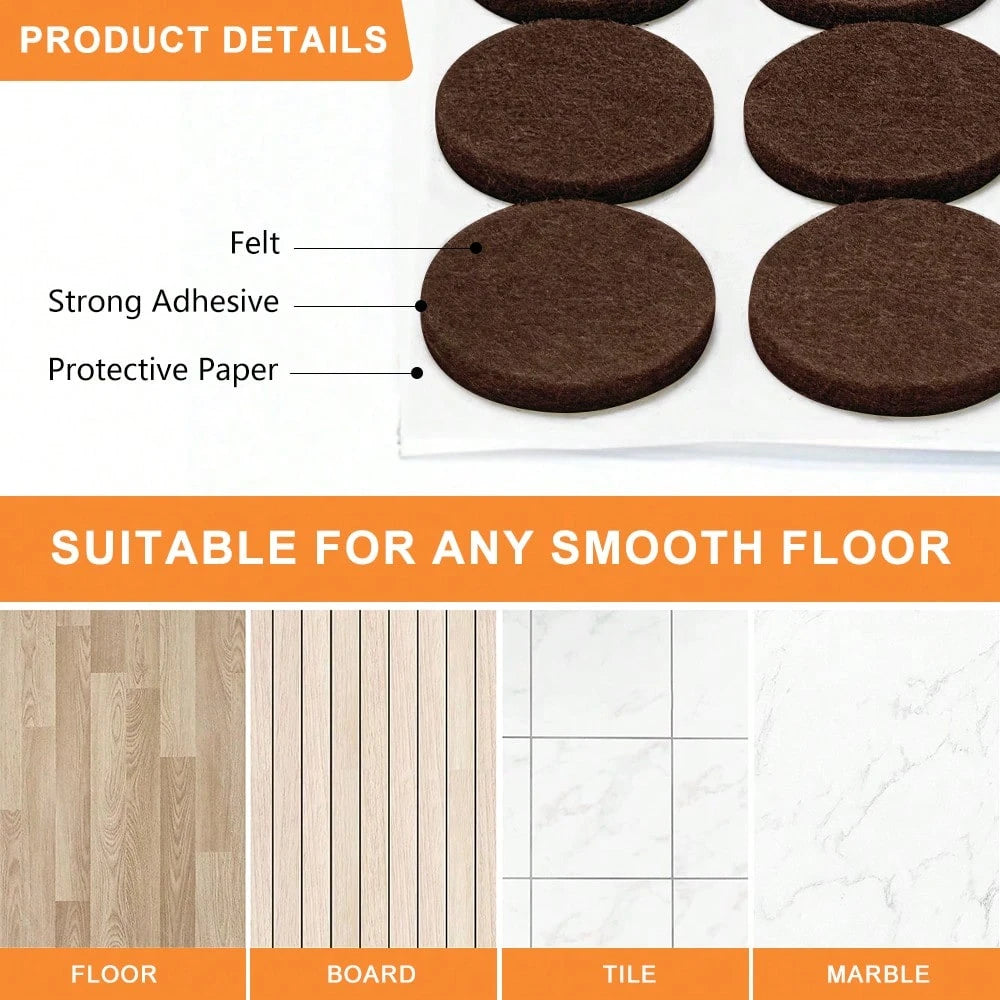 60/104/212/300PCS Premium Felt Furniture Pads Set, Non Slip Self Adhesive Chair Pads For Hardwood And Laminate Floors, Noise Reducing Anti Scratch Floor Protectors For Tables Chairs Appliances And Hom