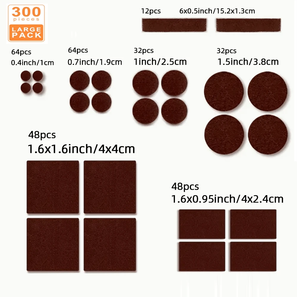 60/104/212/300PCS Premium Felt Furniture Pads Set, Non Slip Self Adhesive Chair Pads For Hardwood And Laminate Floors, Noise Reducing Anti Scratch Floor Protectors For Tables Chairs Appliances And Hom