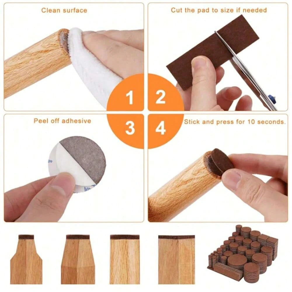 60/104/212/300PCS Premium Felt Furniture Pads Set, Non Slip Self Adhesive Chair Pads For Hardwood And Laminate Floors, Noise Reducing Anti Scratch Floor Protectors For Tables Chairs Appliances And Hom