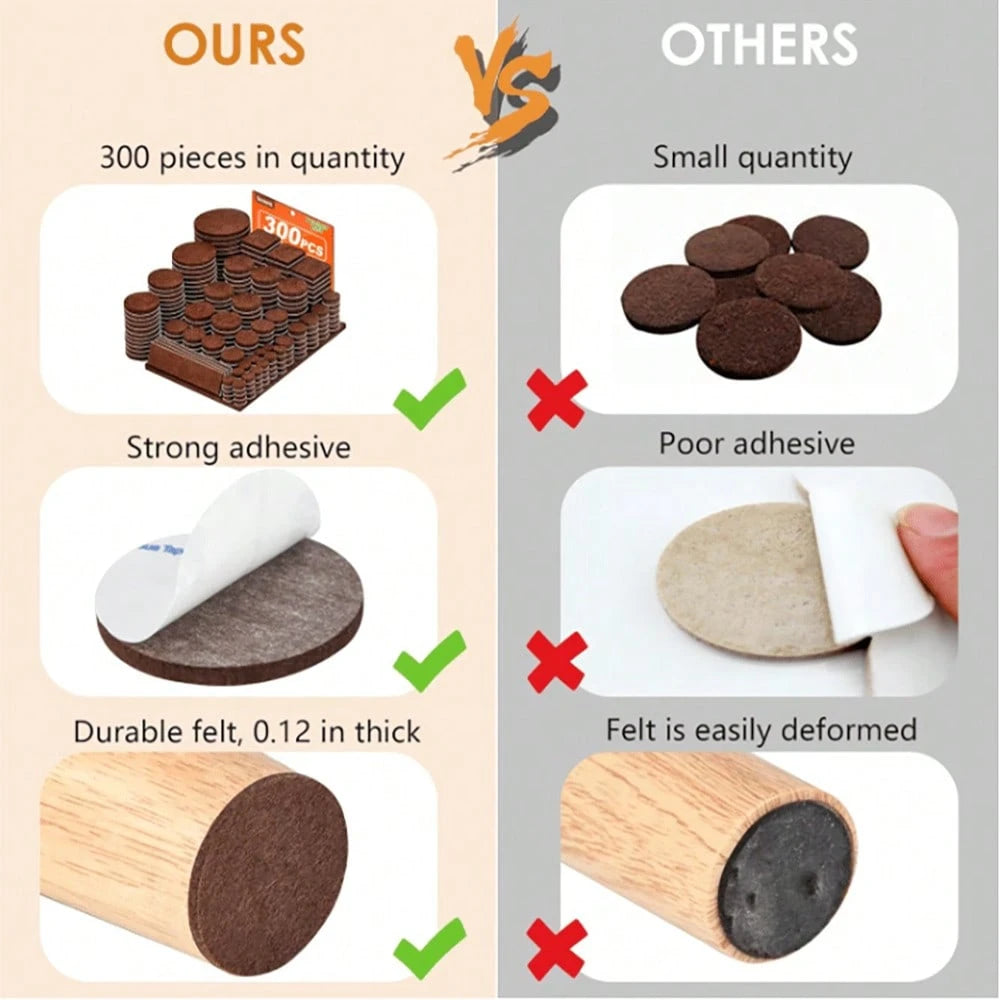 60/104/212/300PCS Premium Felt Furniture Pads Set, Non Slip Self Adhesive Chair Pads For Hardwood And Laminate Floors, Noise Reducing Anti Scratch Floor Protectors For Tables Chairs Appliances And Hom