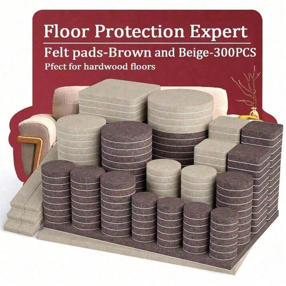 60/104/212/300PCS Premium Felt Furniture Pads Set, Non Slip Self Adhesive Chair Pads For Hardwood And Laminate Floors, Noise Reducing Anti Scratch Floor Protectors For Tables Chairs Appliances And Hom