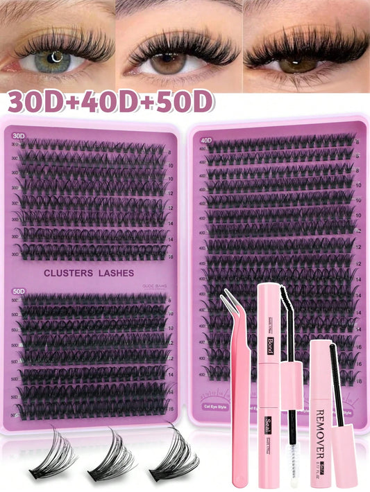640 Clusters DIY Faux Mink Eyelash Clusters, D Curl, Dense & Fluffy, 8-16mm Mixed Length, Eye-Catching Effect, Suitable For Various Makeup Looks. Glue, Remover, Tweezers Can Be Selected Based On Needs