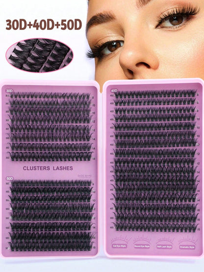 640 Clusters DIY Faux Mink Eyelash Clusters, D Curl, Dense & Fluffy, 8-16mm Mixed Length, Eye-Catching Effect, Suitable For Various Makeup Looks. Glue, Remover, Tweezers Can Be Selected Based On Needs