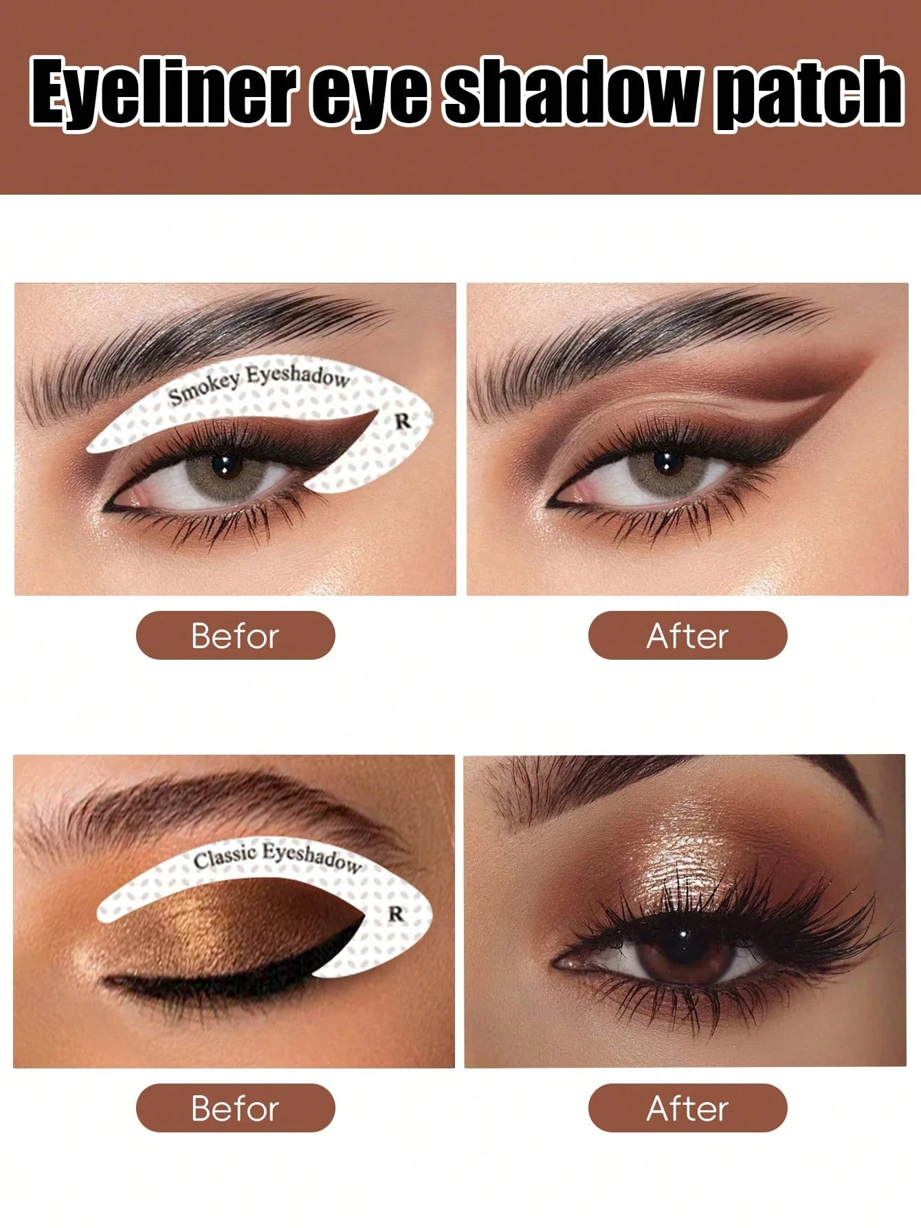 64pcs Professional Eyeshadow & Eyeliner Stencil Kit, Non-Woven Fabric Material, 4 Styles, With Adhesive Eyeshadow & Eyeliner Auxiliary Tools- Non-Woven Makeup Template Set, Suitable For Various Eye M