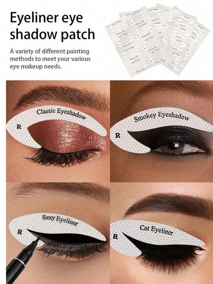 64pcs Professional Eyeshadow & Eyeliner Stencil Kit, Non-Woven Fabric Material, 4 Styles, With Adhesive Eyeshadow & Eyeliner Auxiliary Tools- Non-Woven Makeup Template Set, Suitable For Various Eye M