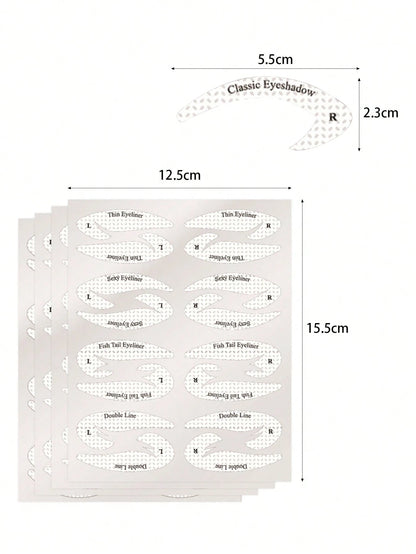 64pcs Professional Eyeshadow & Eyeliner Stencil Kit, Non-Woven Fabric Material, 4 Styles, With Adhesive Eyeshadow & Eyeliner Auxiliary Tools- Non-Woven Makeup Template Set, Suitable For Various Eye M