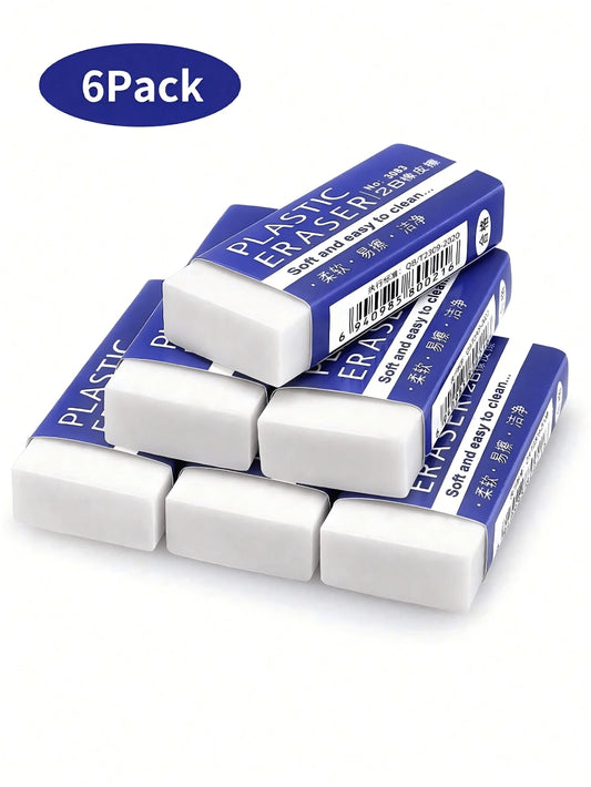 6pcs/10pcs Pencil Erasers, Rectangular White Erasers For School And Office, Art Erasers For Drawing, Christmas Gift