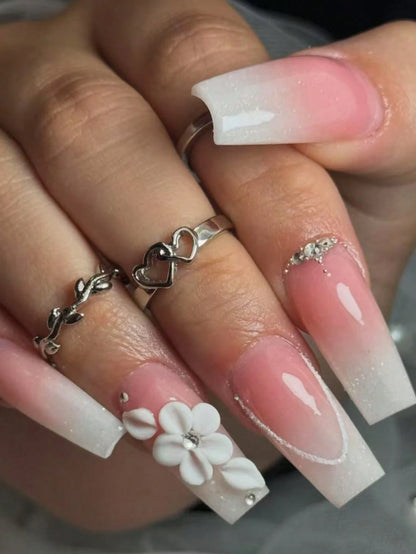6Pcs 3D Handmade Acrylic Flower Nail Charms Luxury White Flower Rhinestones Nail Art Charms Hand Carve By Manicurist Acrylic Flower Decals Ins Nail Supplies For Girl Women Spring Summer Diy Nail Craft