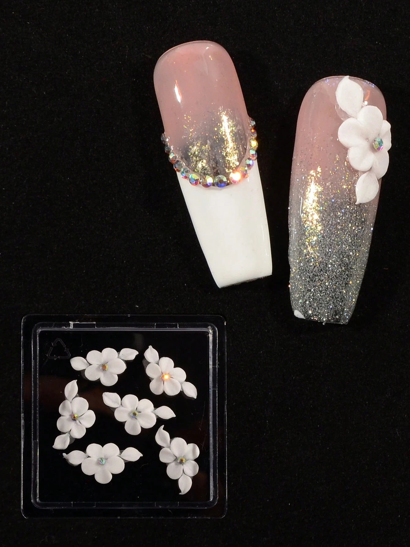 6Pcs 3D Handmade Acrylic Flower Nail Charms Luxury White Flower Rhinestones Nail Art Charms Hand Carve By Manicurist Acrylic Flower Decals Ins Nail Supplies For Girl Women Spring Summer Diy Nail Craft
