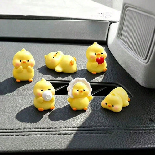 6pcs Creative Cute Cartoon Little Yellow Duck Car Dashboard/Desktop Ornament/Car Center Console Display Screen Little Yellow Duck Decorative Ornament