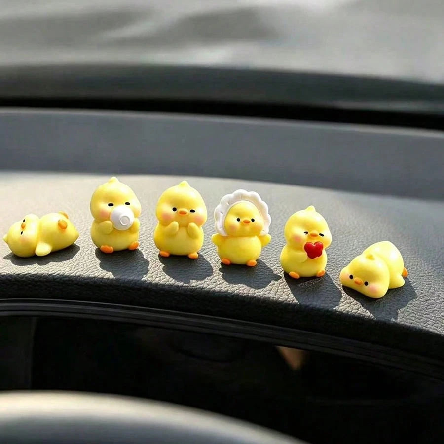 6pcs Creative Cute Cartoon Little Yellow Duck Car Dashboard/Desktop Ornament/Car Center Console Display Screen Little Yellow Duck Decorative Ornament