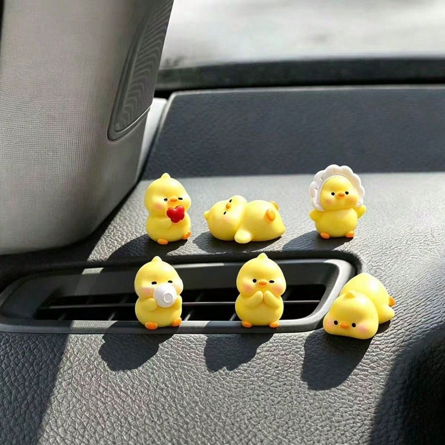 6pcs Creative Cute Cartoon Little Yellow Duck Car Dashboard/Desktop Ornament/Car Center Console Display Screen Little Yellow Duck Decorative Ornament