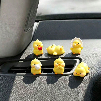 6pcs Creative Cute Cartoon Little Yellow Duck Car Dashboard/Desktop Ornament/Car Center Console Display Screen Little Yellow Duck Decorative Ornament