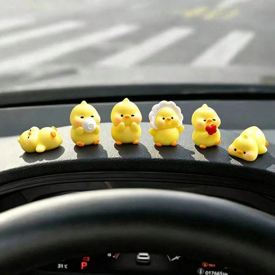 6pcs Creative Cute Cartoon Little Yellow Duck Car Dashboard/Desktop Ornament/Car Center Console Display Screen Little Yellow Duck Decorative Ornament