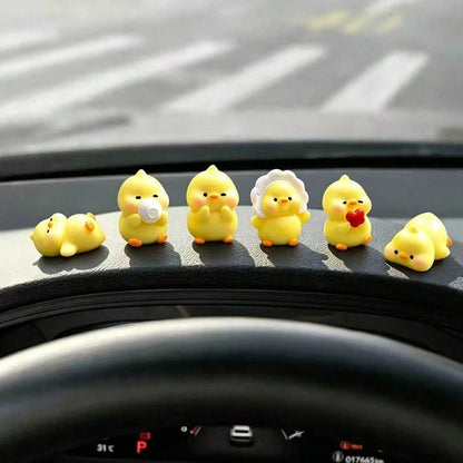 6pcs Creative Cute Cartoon Little Yellow Duck Car Dashboard/Desktop Ornament/Car Center Console Display Screen Little Yellow Duck Decorative Ornament