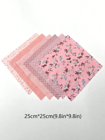 6pcs Pink Printed Cloth For Doll Clothes Diy Making