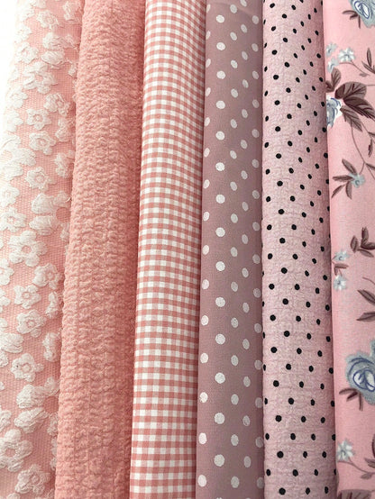 6pcs Pink Printed Cloth For Doll Clothes Diy Making