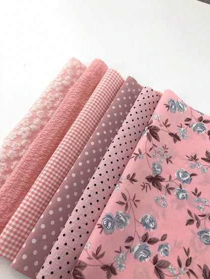6pcs Pink Printed Cloth For Doll Clothes Diy Making