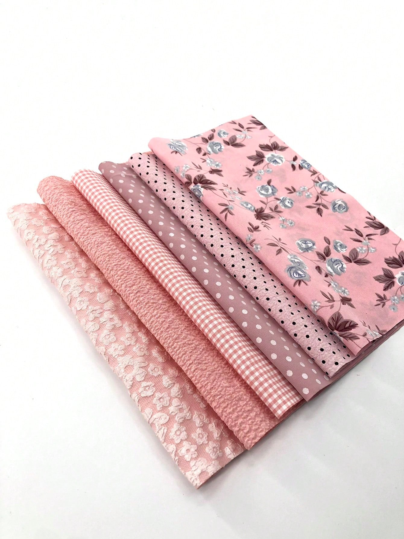 6pcs Pink Printed Cloth For Doll Clothes Diy Making