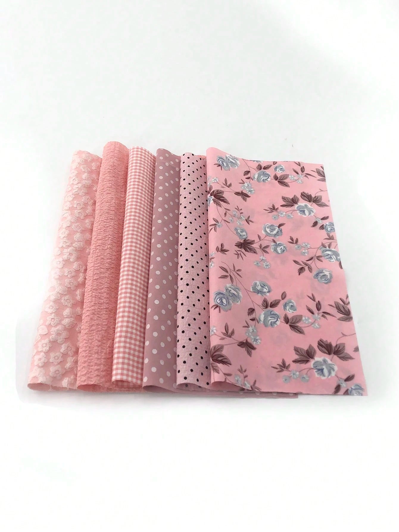 6pcs Pink Printed Cloth For Doll Clothes Diy Making