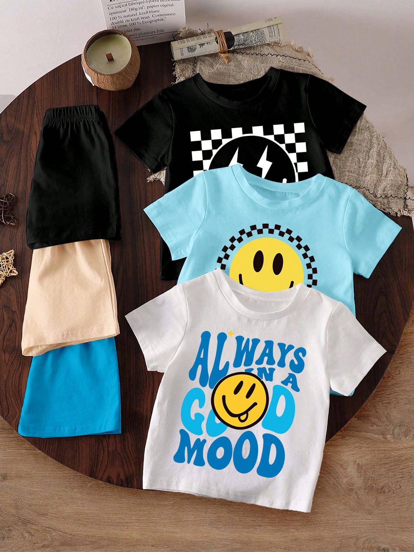 6pcs Set Comfortable Baby & Toddler Casual Fashion Sports Style Classic 3 Sets Contrast Color Face Crew Neck T-Shirts And Letter Print