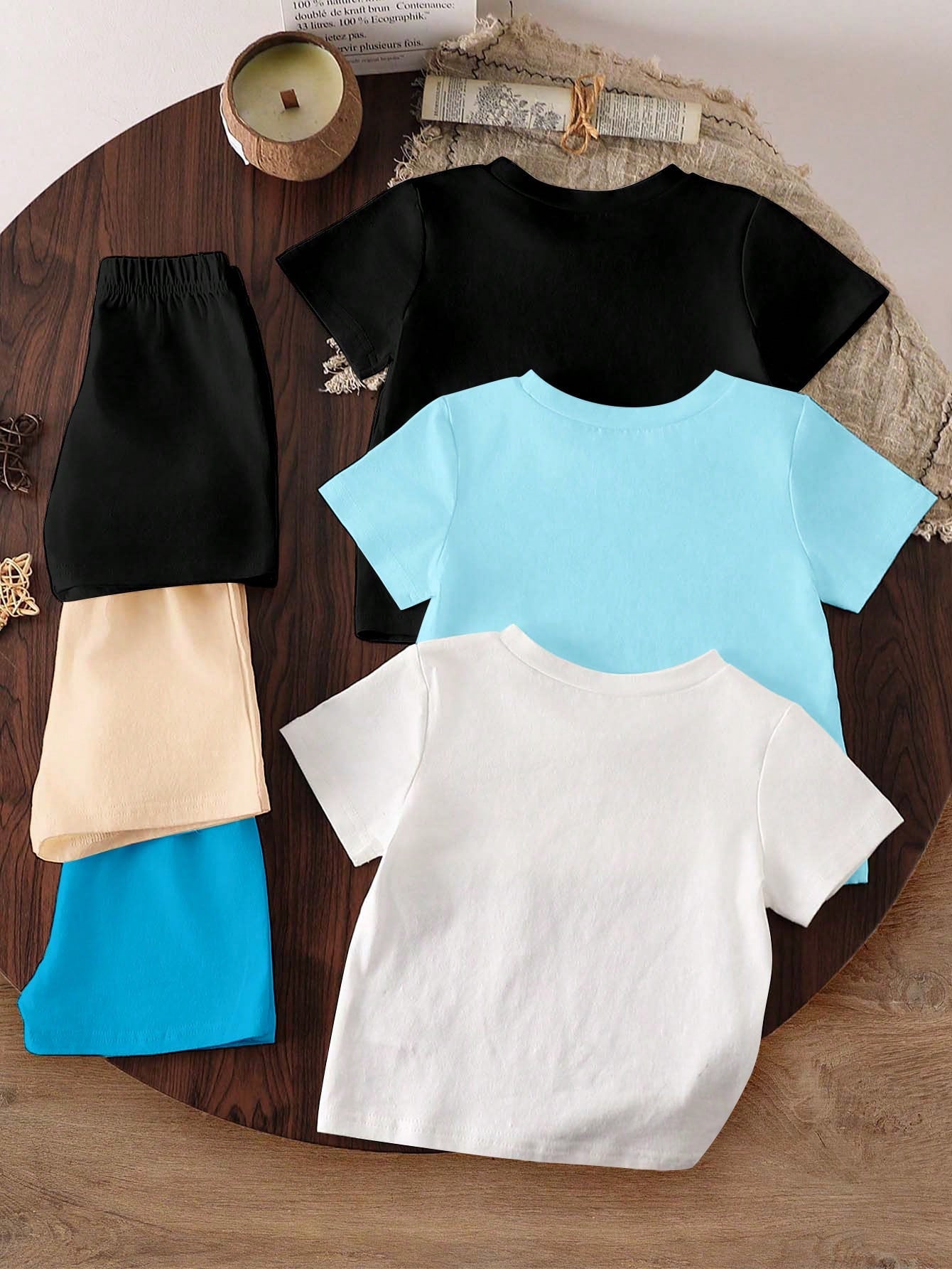 6pcs Set Comfortable Baby & Toddler Casual Fashion Sports Style Classic 3 Sets Contrast Color Face Crew Neck T-Shirts And Letter Print