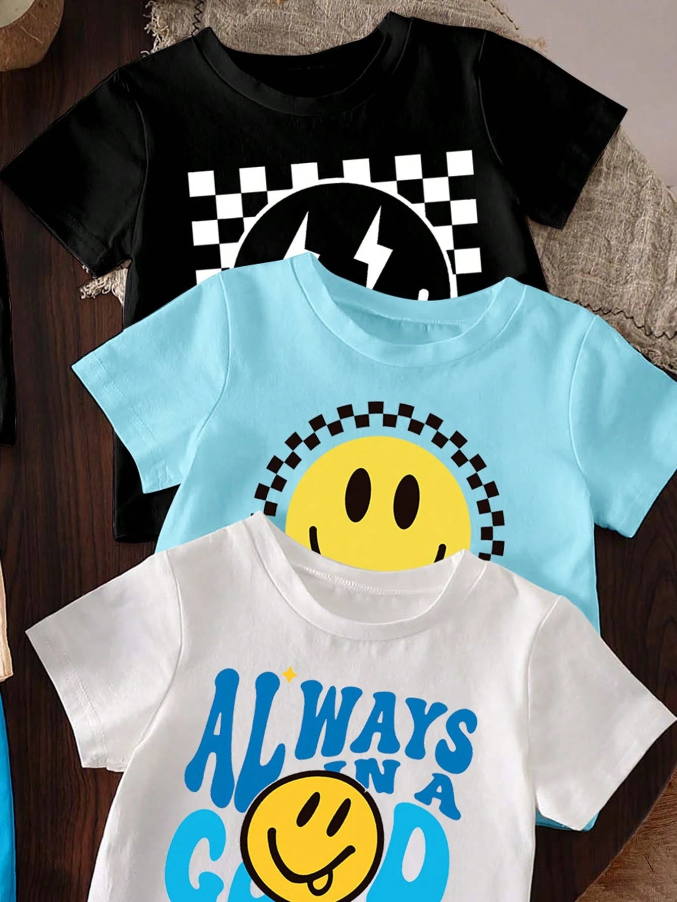 6pcs Set Comfortable Baby & Toddler Casual Fashion Sports Style Classic 3 Sets Contrast Color Face Crew Neck T-Shirts And Letter Print