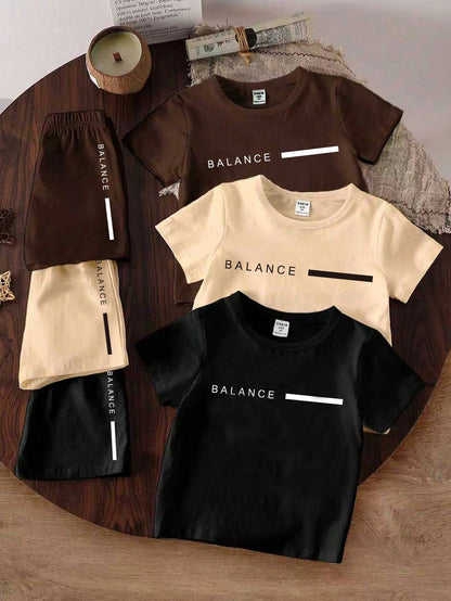 6pcs Set Comfortable Baby & Toddler Casual Fashion Sports Style Classic 3 Sets Contrast Color Face Crew Neck T-Shirts And Letter Print