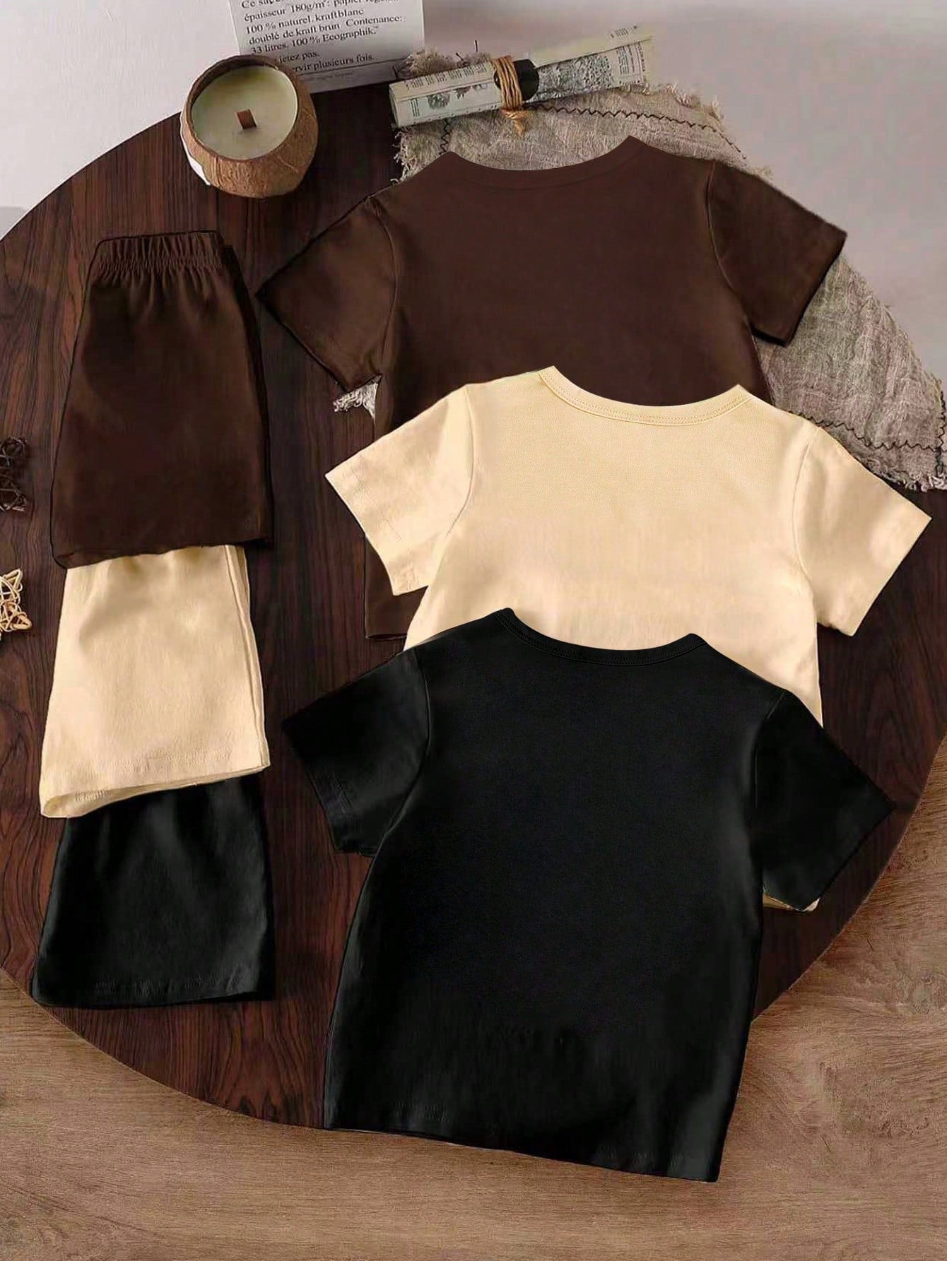 6pcs Set Comfortable Baby & Toddler Casual Fashion Sports Style Classic 3 Sets Contrast Color Face Crew Neck T-Shirts And Letter Print