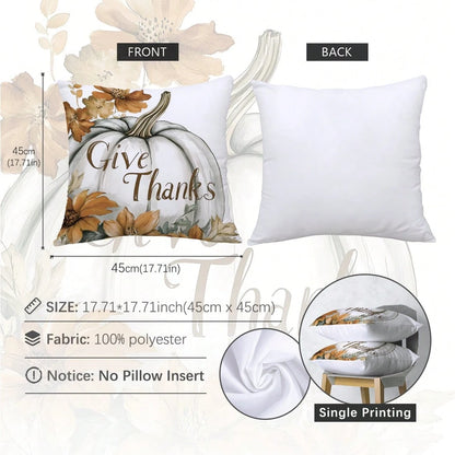 6pcs Watercolor White Pumpkin Light Brown Autumn Harvest Floral Print Pillow Covers [Without Pillow Insert], 40*40cm/45*45cm/50*50cm, [Single-Sided Printing] Made Of Polyester Material Watercolor Larg