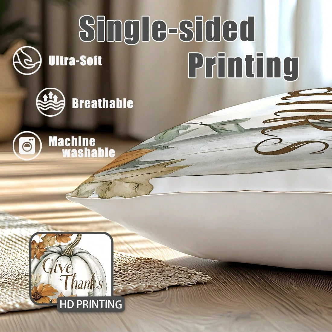 6pcs Watercolor White Pumpkin Light Brown Autumn Harvest Floral Print Pillow Covers [Without Pillow Insert], 40*40cm/45*45cm/50*50cm, [Single-Sided Printing] Made Of Polyester Material Watercolor Larg