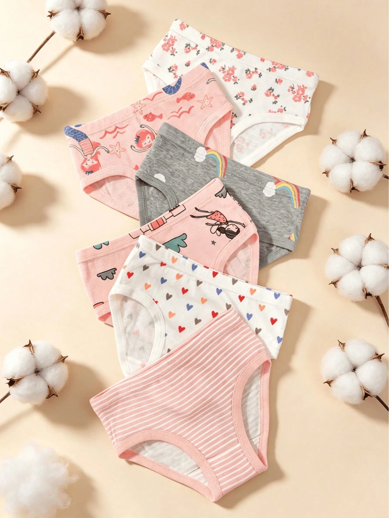 6pcs Young Girls Cute Underwear: With Unicorn, Fox, Balloon, Castle And Other Colorful Patterns