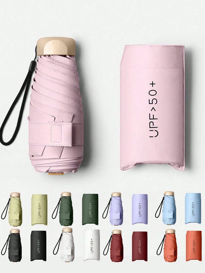 7.5Inch/19cm Mini Folding Umbrella,Umbrella For Women,Portable Outdoor Sun Umbrella,UV Protection Sunshade Umbrella With Carrying Bag,Travel Essential