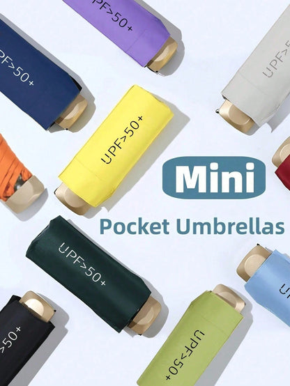 7.5Inch/19cm Mini Folding Umbrella,Umbrella For Women,Portable Outdoor Sun Umbrella,UV Protection Sunshade Umbrella With Carrying Bag,Travel Essential