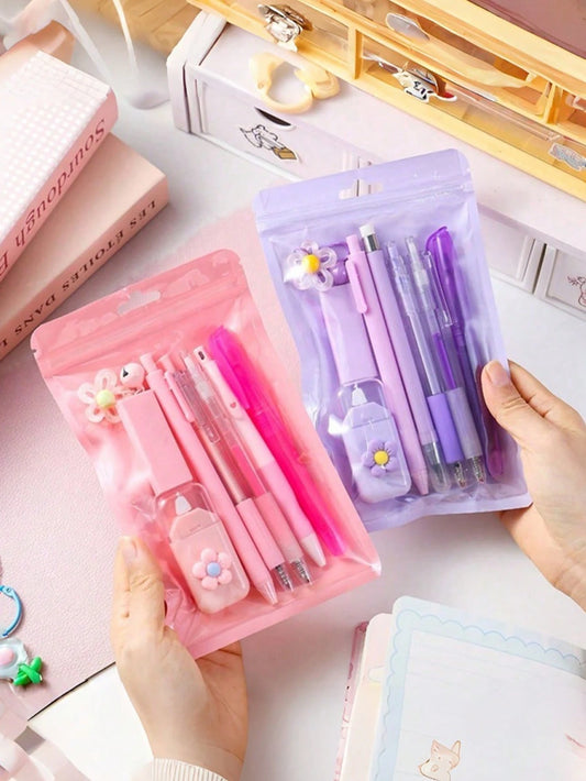 7/8PCS Learning Cartoon Stationery Set: Beautiful Pencils, Erasers, Correction Tapes, Ballpoint Pens, For The Back-To-School Seas, First Day Of School