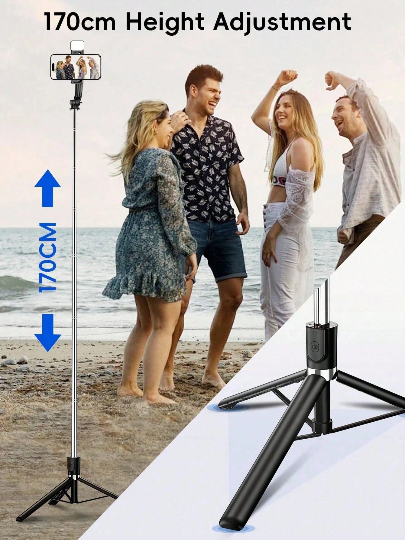 70'' Extendable Selfie Stick Tripod With Wireless Remote & Light – Portable Phone Stand For Smartphones And Cell Phones