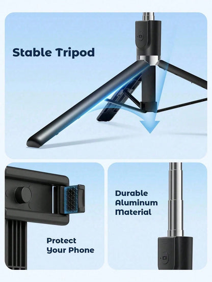 70'' Extendable Selfie Stick Tripod With Wireless Remote & Light – Portable Phone Stand For Smartphones And Cell Phones