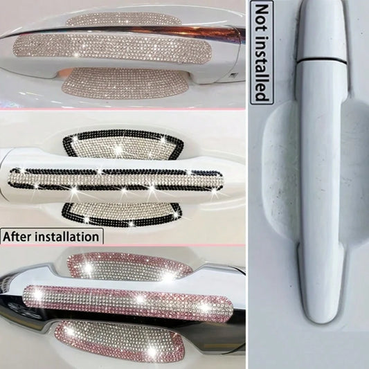 8pcs Car Door Handle Rhinestone Protective Stickers, Luxury Shiny Crystal Studded Design, Women Exclusive Car Door Handle & Door Bowl Protection Stickers, Anti-Scratch & Wear-Resistant Decorative Dual