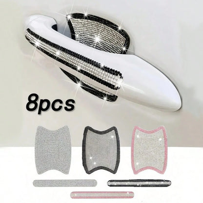 8pcs Car Door Handle Rhinestone Protective Stickers, Luxury Shiny Crystal Studded Design, Women Exclusive Car Door Handle & Door Bowl Protection Stickers, Anti-Scratch & Wear-Resistant Decorative Dual